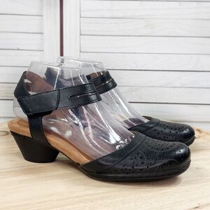 Rockport Cobb Hill Laurel Perforated Block Heel Mary Jane Shoes Black 7.5